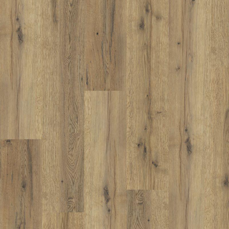 A high-resolution sample of Everglade Oak 4101 Polyflor Expona Commercial LVT, featuring realistic light-to-mid brown oak planks with detailed timber knots and natural wood grain variations.
