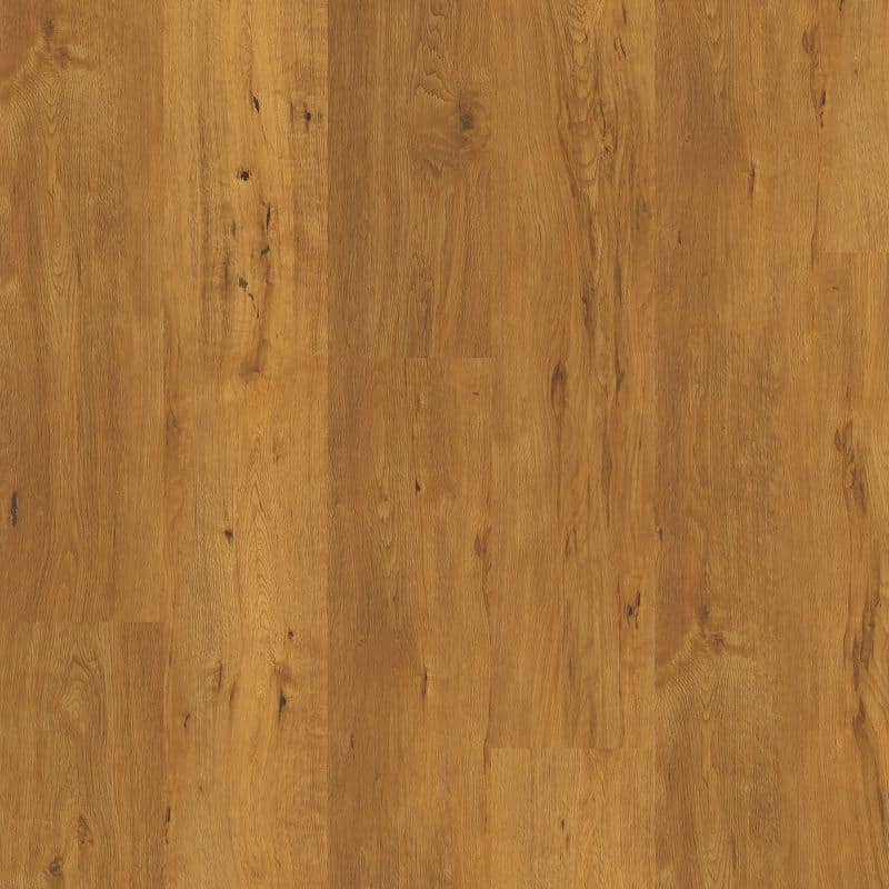 A high-resolution sample of Saffron Oak 4057 Polyflor Expona Commercial LVT, featuring vibrant, honey-toned oak planks with prominent natural grain and character knots.
